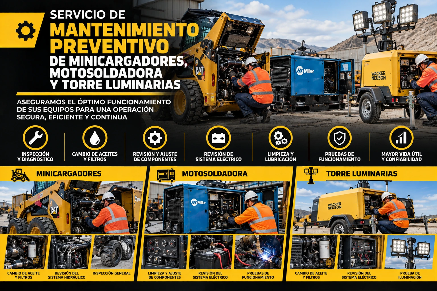 Mantenimiento Preventivo de Minicargadores, Motosoldadoras y Torres Luminarias: servicio de MAQUISA S.A.C. en Perú